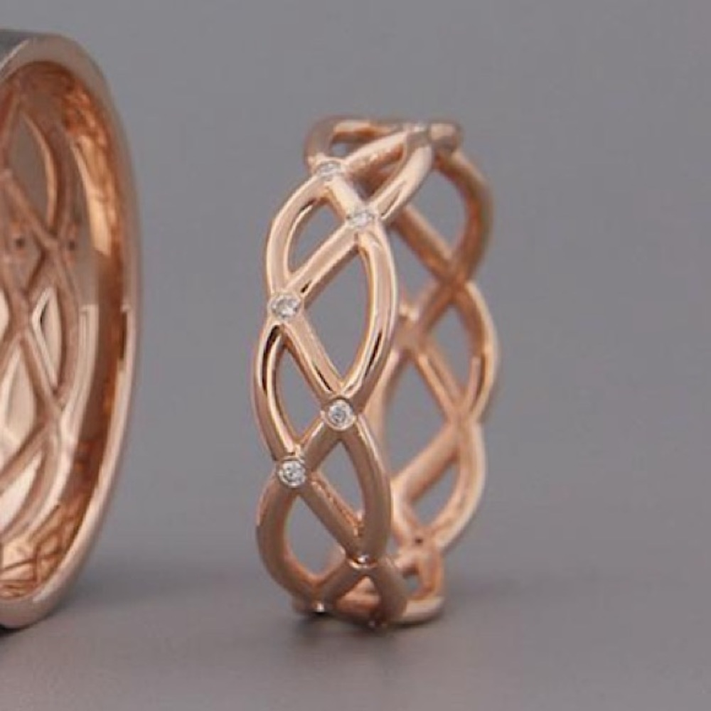 Handmade Celtic 14kRose-Gold & White Diamonds Ring
